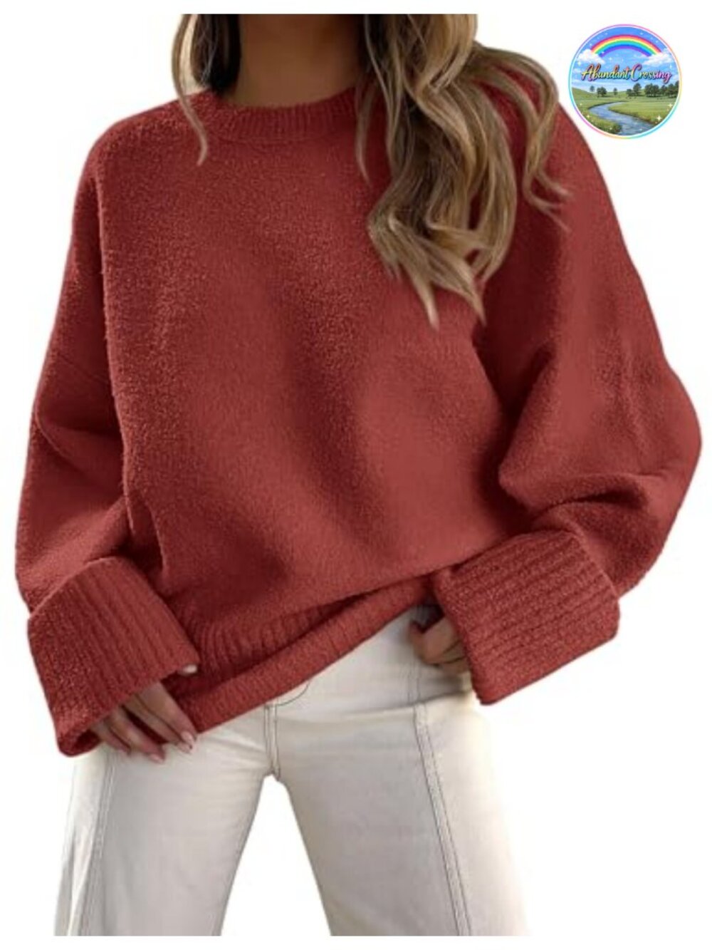 Womens Oversized Fuzzy Crewneck Pullover Sweater Soft Cozy Long Sleeve Relaxed